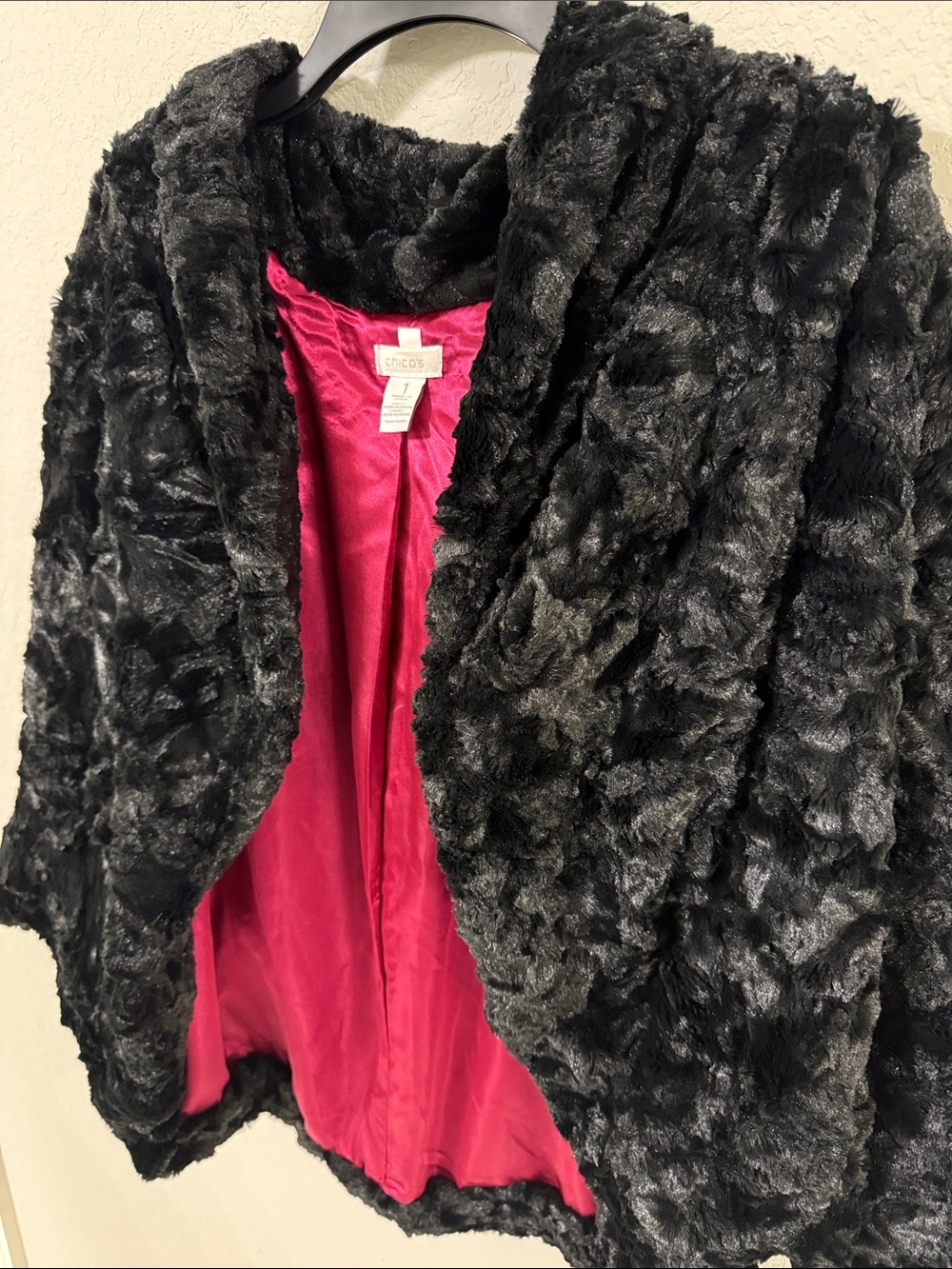 Chico's Faux Fur Cocoon Jacket Victoria Black